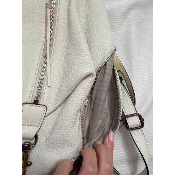 Rebecca Minkoff White Leather Oil Slick Rainbow Backpack Purse Handbag